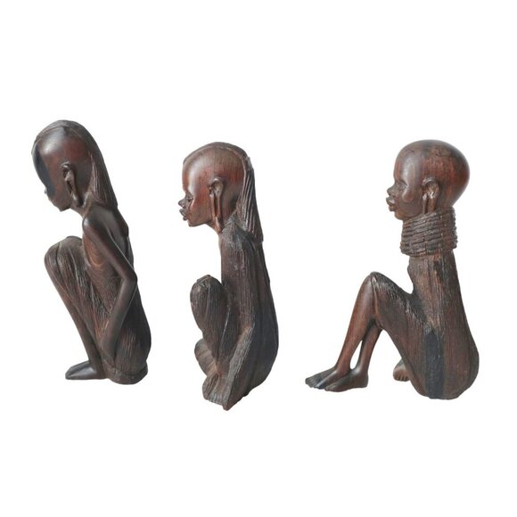 3 Hand-Carved African Tribal Art Ebony Figurines Folk Art - Picture 5 of 9